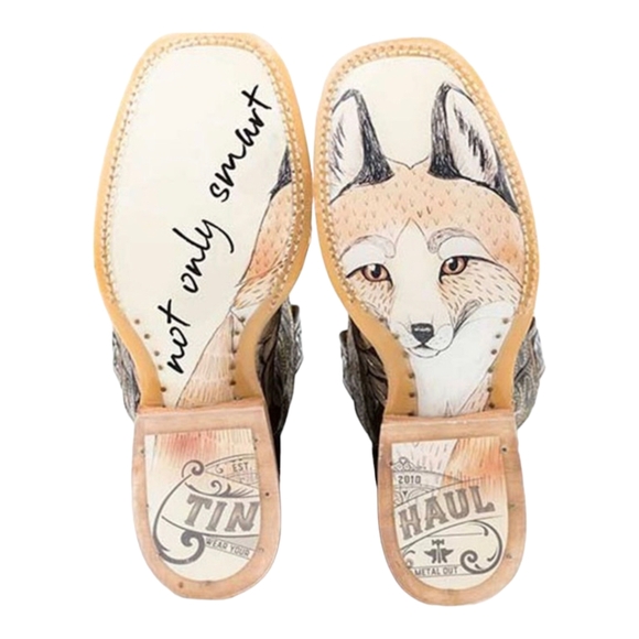 TIN HAUL "Golden Horns" cowgirl western boots square toe "what the fox" sole 7.5 - Picture 2 of 16